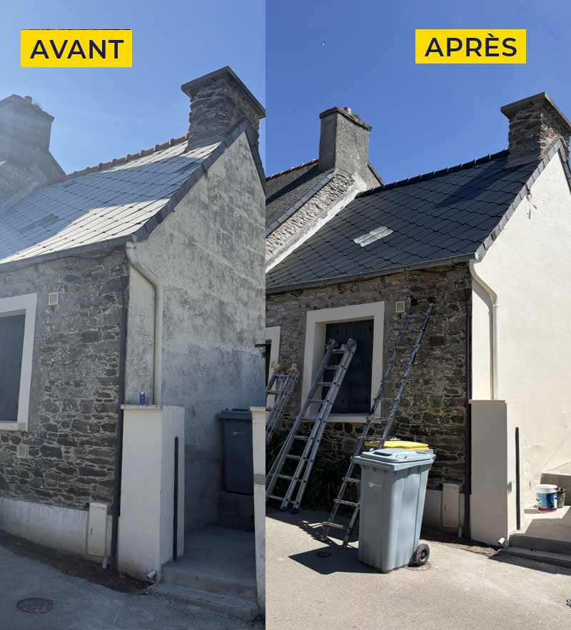 Nettoyage toiture - COUVREUR PRO REF : Couvreur Morbihan et Finistère… : Nettoyage, démoussage traitement anti mousse toiture et peinture hydrofuge colorée toit dans le Morbihan 56 et le Finistère 29